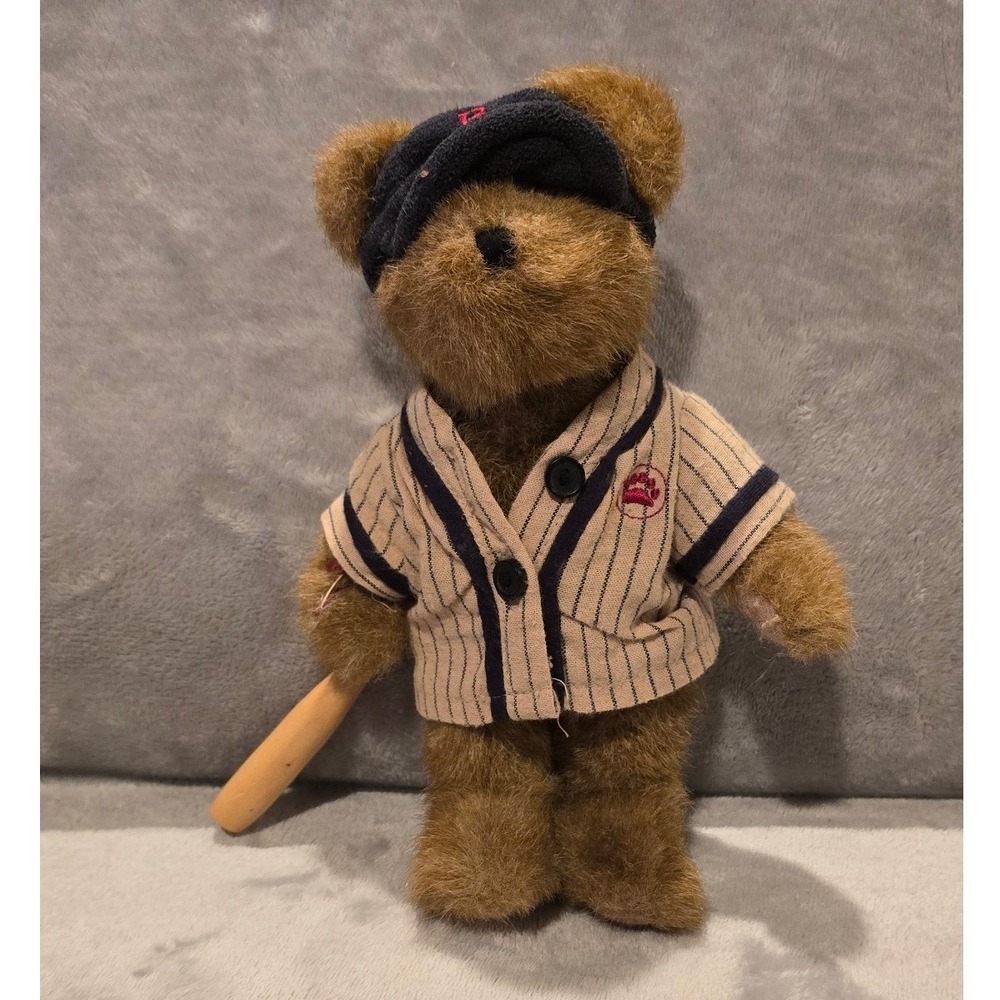 Boyds Bears Baseball Player Plush Brown Teddy Bear Pinstripe Jersey Wood Bat 9"